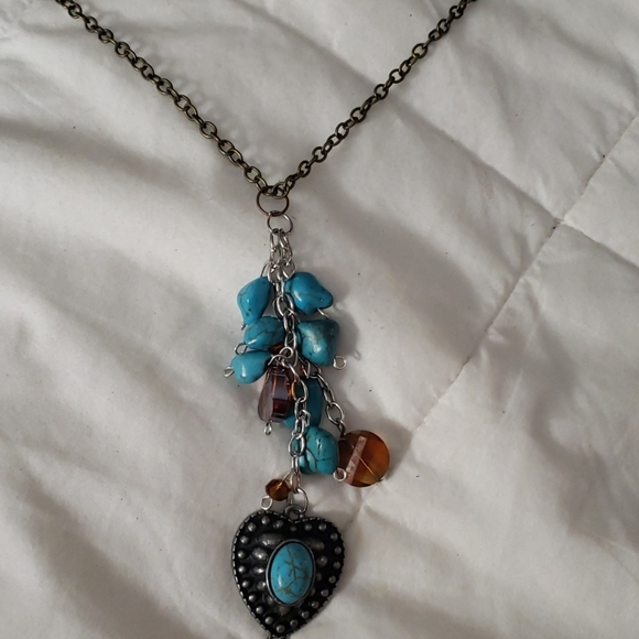 Turquoise drop heart bronze necklace - Picture 1 of 1